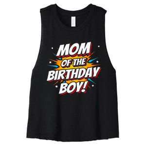 Superhero Party - Comics Birthday - Mom of Birthday Boy Women's Racerback Cropped Tank