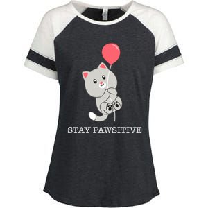 Stay Pawsitive Cute Kitten Cat Lovers Funny Gift Enza Ladies Jersey Colorblock Tee