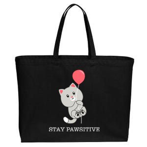 Stay Pawsitive Cute Kitten Cat Lovers Funny Gift Cotton Canvas Jumbo Tote