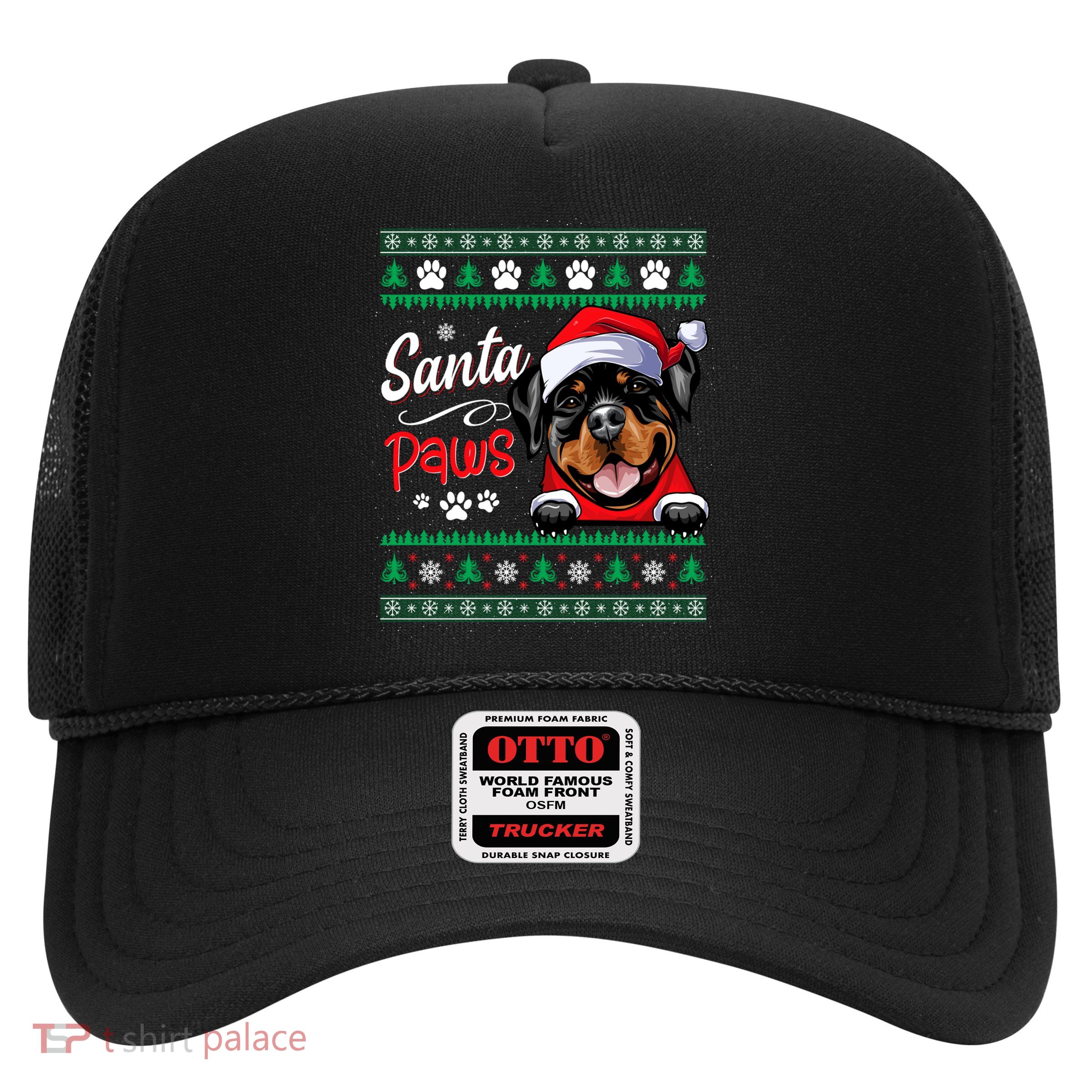 Santa Paws Christmas Dog Rottweiler Ugly Christmas Sweater Great Gift Trucker Hat