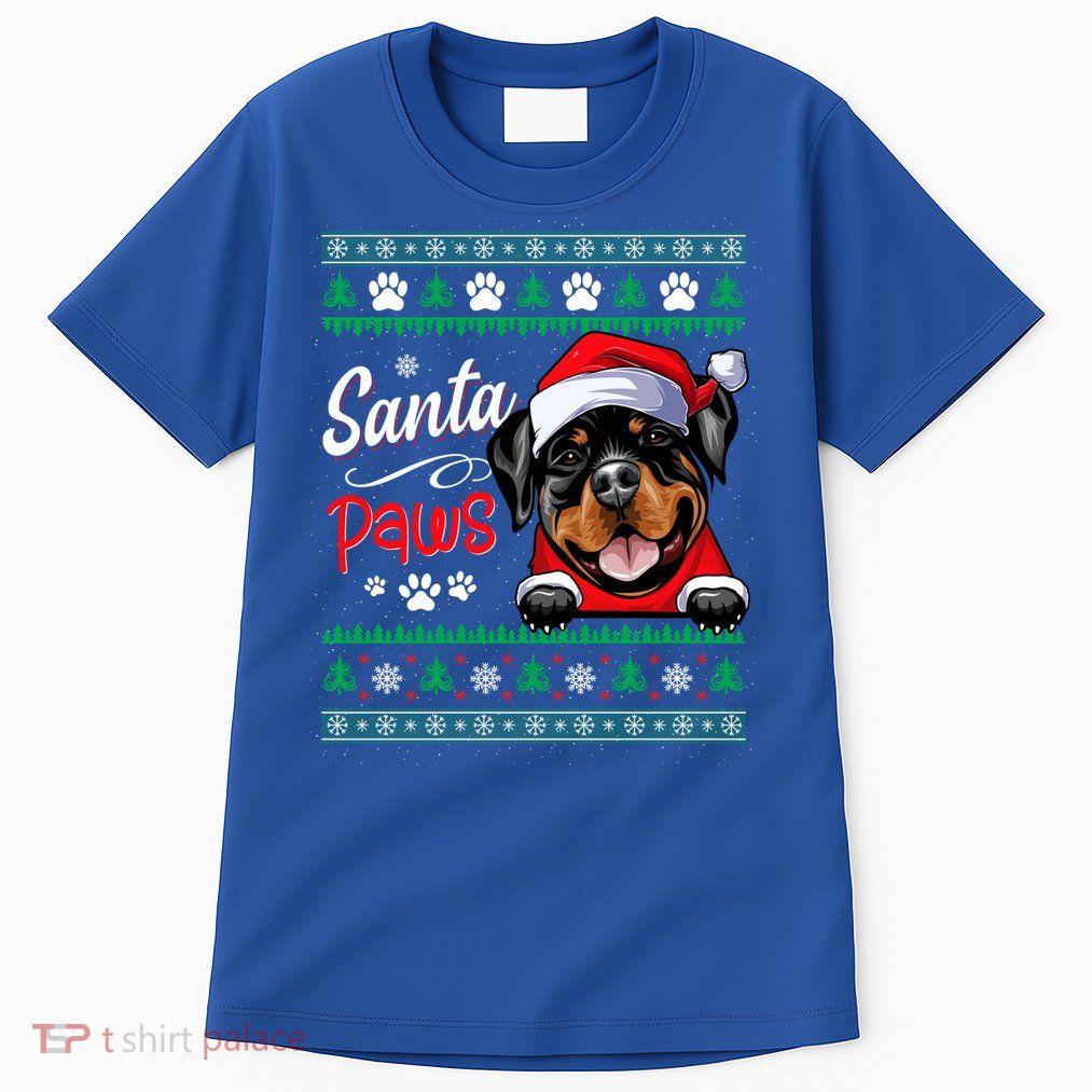 Santa Paws Christmas Dog Rottweiler Ugly Christmas Sweater Great Gift Tall T-Shirt