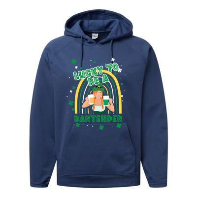 Saint Patrick Costume Shamrock Lucky To Be A Bartender Gift Performance Fleece Hoodie