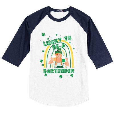 Saint Patrick Costume Shamrock Lucky To Be A Bartender Gift Baseball Sleeve Shirt