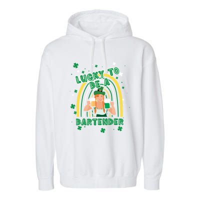 Saint Patrick Costume Shamrock Lucky To Be A Bartender Gift Garment-Dyed Fleece Hoodie