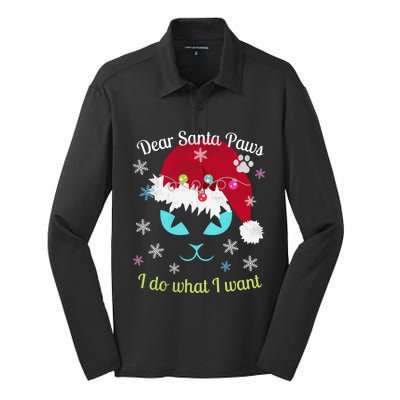 Santa Paws Cat Christmas I Do What I Want Distressed Retro Gift Silk Touch Performance Long Sleeve Polo