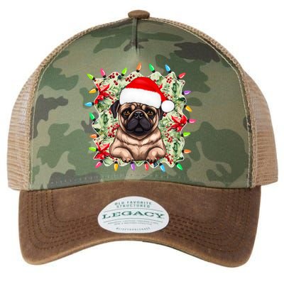 Santa Pug Christmas Lights Flowers Owner Family Gift Legacy Tie Dye Trucker Hat