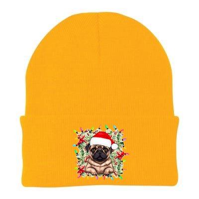 Santa Pug Christmas Lights Flowers Owner Family Gift Knit Cap Winter Beanie