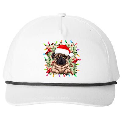 Santa Pug Christmas Lights Flowers Owner Family Gift Snapback Five-Panel Rope Hat