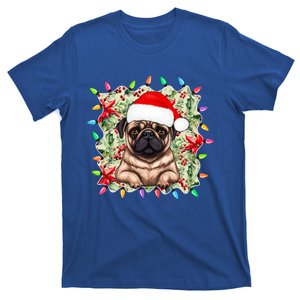 Santa Pug Christmas Lights Flowers Owner Family Gift T-Shirt