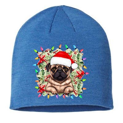 Santa Pug Christmas Lights Flowers Owner Family Gift Sustainable Beanie