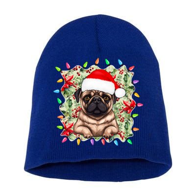 Santa Pug Christmas Lights Flowers Owner Family Gift Short Acrylic Beanie