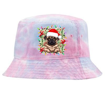 Santa Pug Christmas Lights Flowers Owner Family Gift Tie-Dyed Bucket Hat