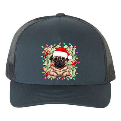 Santa Pug Christmas Lights Flowers Owner Family Gift Yupoong Adult 5-Panel Trucker Hat