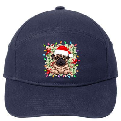 Santa Pug Christmas Lights Flowers Owner Family Gift 7-Panel Snapback Hat