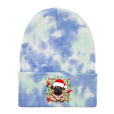 Santa Pug Christmas Lights Flowers Owner Family Gift Tie Dye 12in Knit Beanie