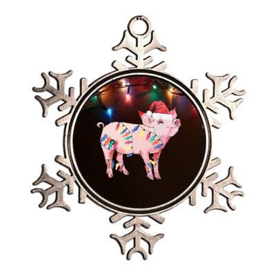 Santa Pig Christmas Lights Pig Lover Christmas Gift Metallic Star Ornament