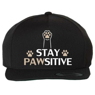 Stay Pawsitive Cat Funny Quote Gift Wool Snapback Cap