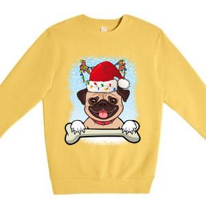 Santa Pug Christmas Lights Xmas Great Gift Premium Crewneck Sweatshirt