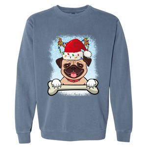 Santa Pug Christmas Lights Xmas Great Gift Garment-Dyed Sweatshirt