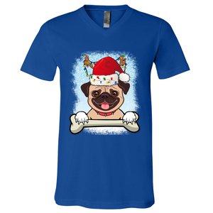 Santa Pug Christmas Lights Xmas Great Gift V-Neck T-Shirt