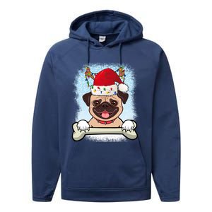 Santa Pug Christmas Lights Xmas Great Gift Performance Fleece Hoodie