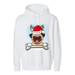 Santa Pug Christmas Lights Xmas Great Gift Garment-Dyed Fleece Hoodie