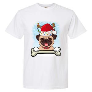 Santa Pug Christmas Lights Xmas Great Gift Garment-Dyed Heavyweight T-Shirt