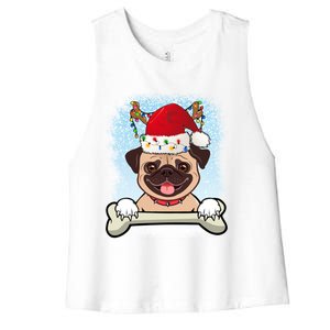 Santa Pug Christmas Lights Xmas Great Gift Women's Racerback Cropped Tank