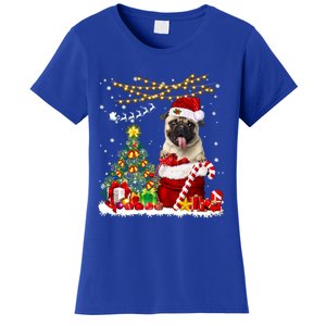 Santa Pug Christmas Tree Lights Dog Owner Xmas Gift Women's T-Shirt