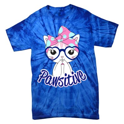 Stay Pawsitive Cat Mom Cat With Glasses Funny Cat Mom Cool Gift Tie-Dye T-Shirt