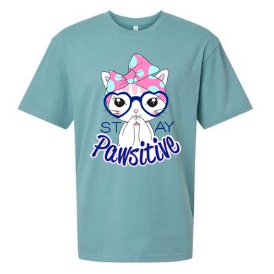 Stay Pawsitive Cat Mom Cat With Glasses Funny Cat Mom Cool Gift Sueded Cloud Jersey T-Shirt