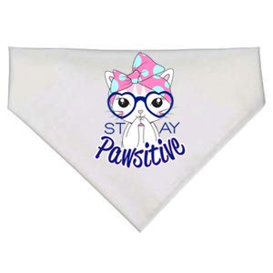 Stay Pawsitive Cat Mom Cat With Glasses Funny Cat Mom Cool Gift USA-Made Doggie Bandana