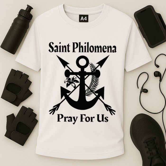 Saint Philomena Catholic St Anchor Image Lily Arrows Performance Shirt