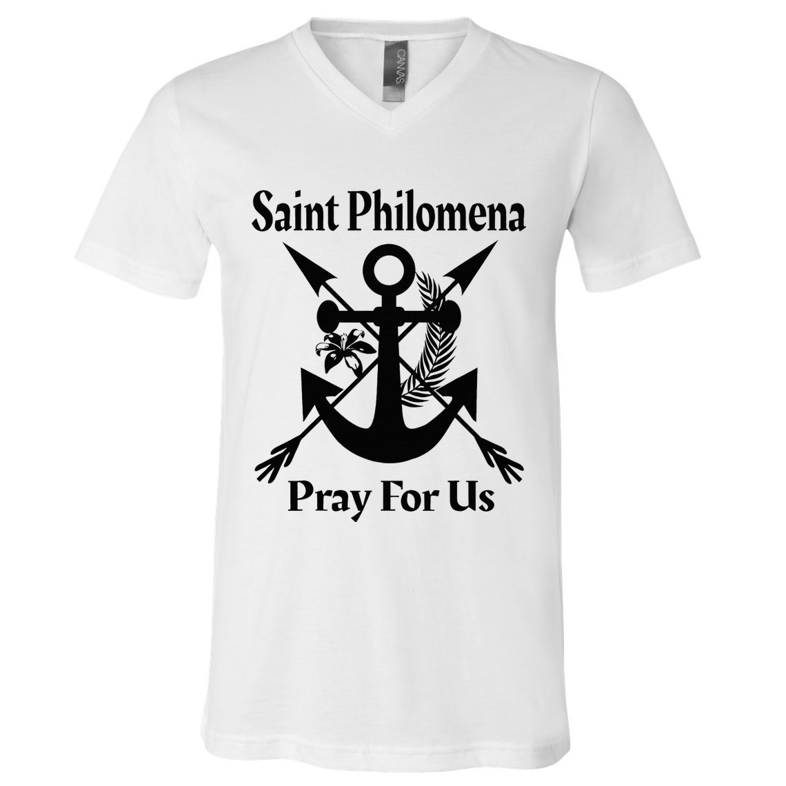Saint Philomena Catholic St Anchor Image Lily Arrows V-Neck T-Shirt
