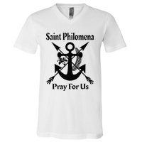 Saint Philomena Catholic St Anchor Image Lily Arrows V-Neck T-Shirt