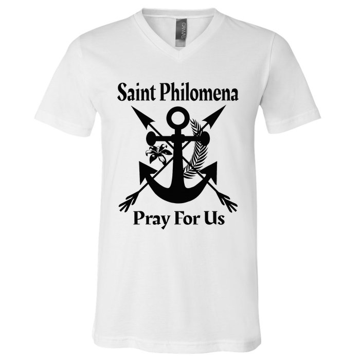 Saint Philomena Catholic St Anchor Image Lily Arrows V-Neck T-Shirt