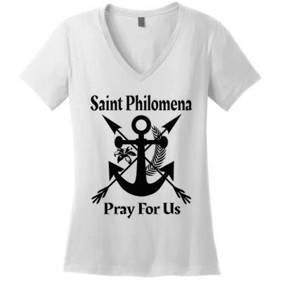 Saint Philomena Catholic St Anchor Image Lily Arrows Women's V-Neck T-Shirt