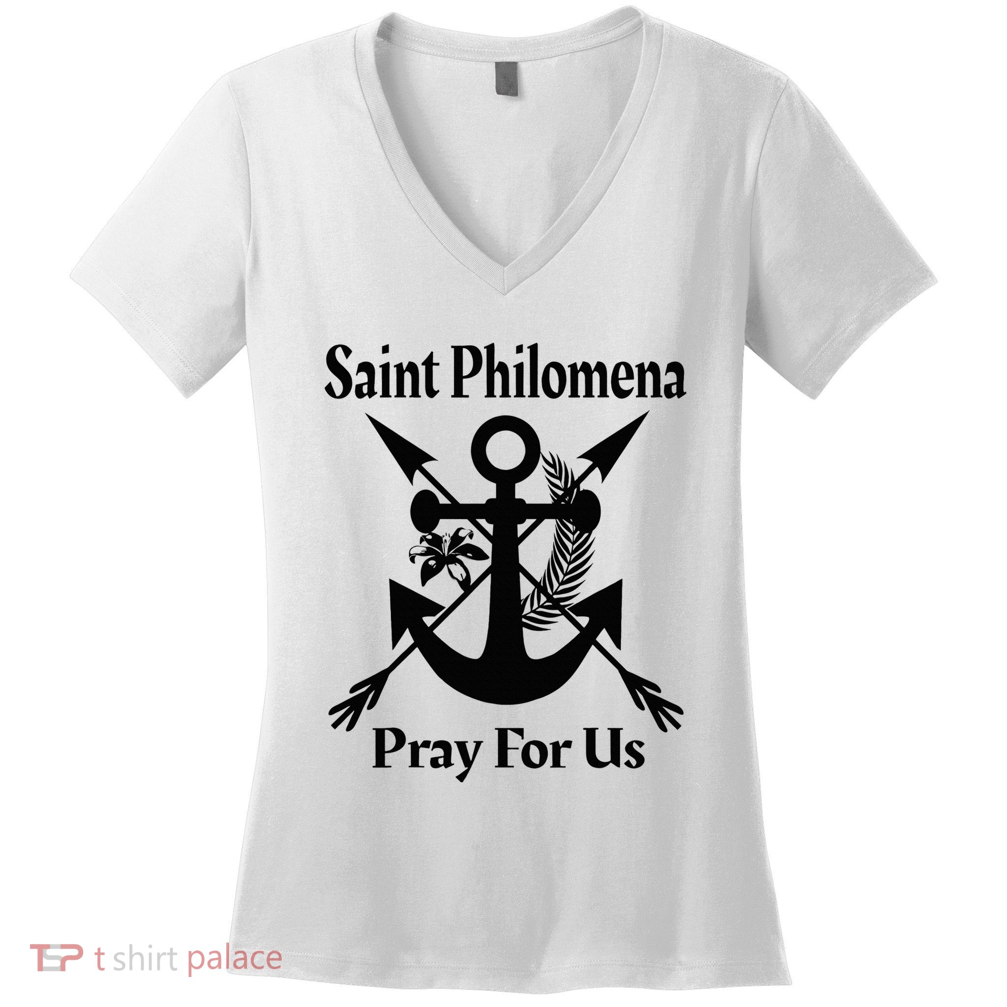 Saint Philomena Catholic St Anchor Image Lily Arrows Women's V-Neck T-Shirt