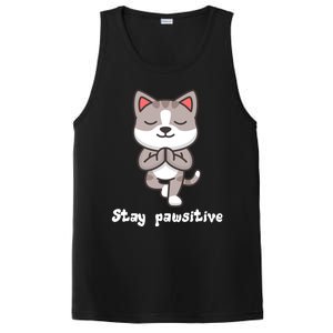 Stay Pawsitive Cool Yoga Positive Funny Cat Pun Quote Gift PosiCharge Competitor Tank