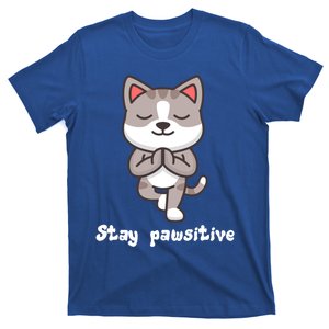 Stay Pawsitive Cool Yoga Positive Funny Cat Pun Quote Gift T-Shirt