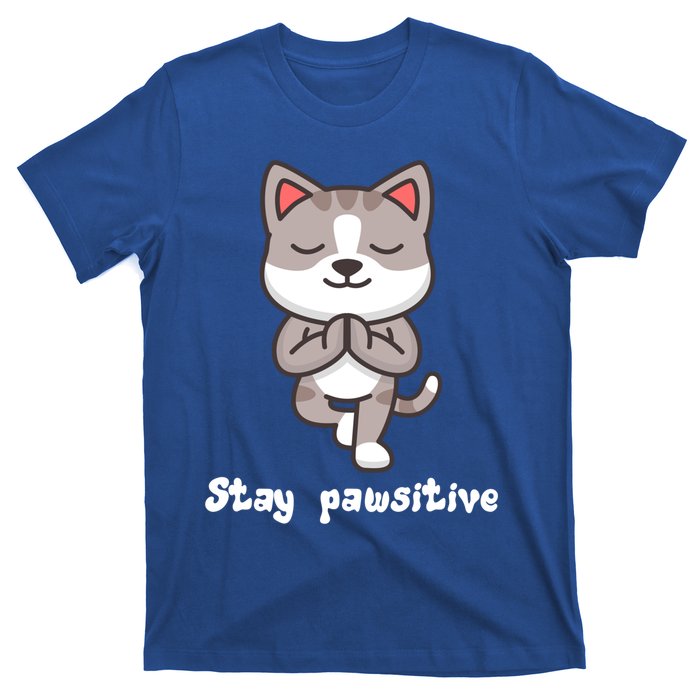 Stay Pawsitive Cool Yoga Positive Funny Cat Pun Quote Gift T-Shirt