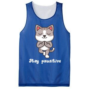 Stay Pawsitive Cool Yoga Positive Funny Cat Pun Quote Gift Mesh Reversible Basketball Jersey Tank