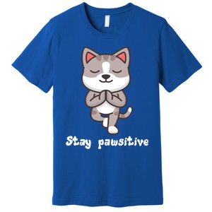 Stay Pawsitive Cool Yoga Positive Funny Cat Pun Quote Gift Premium T-Shirt