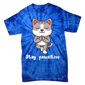 Stay Pawsitive Cool Yoga Positive Funny Cat Pun Quote Gift Tie-Dye T-Shirt