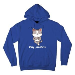 Stay Pawsitive Cool Yoga Positive Funny Cat Pun Quote Gift Tall Hoodie