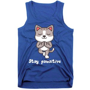 Stay Pawsitive Cool Yoga Positive Funny Cat Pun Quote Gift Tank Top