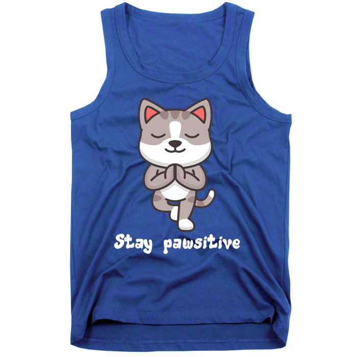 Stay Pawsitive Cool Yoga Positive Funny Cat Pun Quote Gift Tank Top