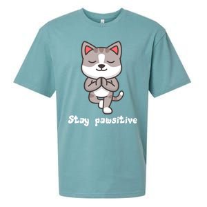 Stay Pawsitive Cool Yoga Positive Funny Cat Pun Quote Gift Sueded Cloud Jersey T-Shirt