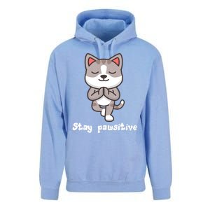 Stay Pawsitive Cool Yoga Positive Funny Cat Pun Quote Gift Unisex Surf Hoodie