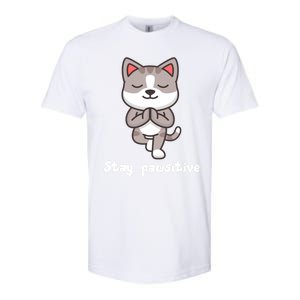 Stay Pawsitive Cool Yoga Positive Funny Cat Pun Quote Gift Softstyle CVC T-Shirt